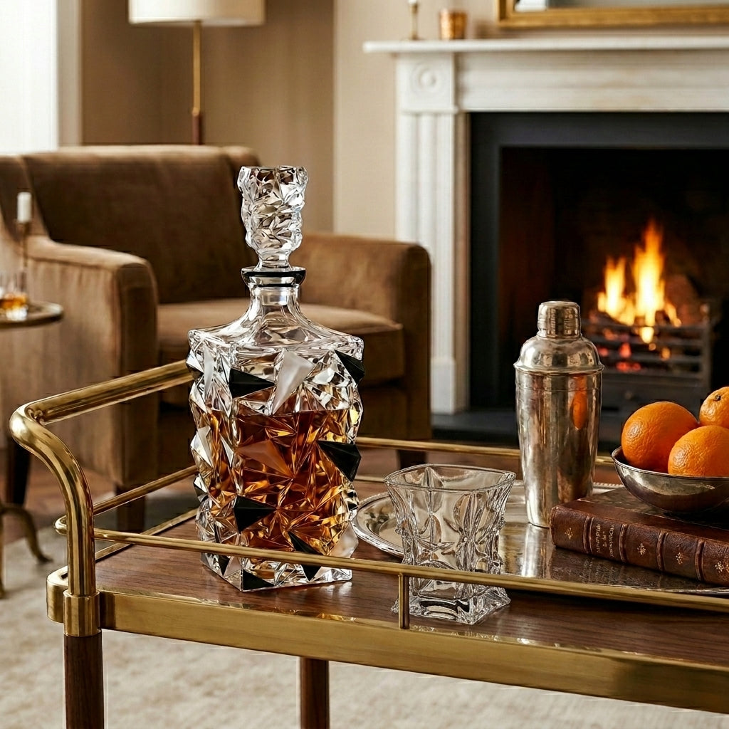 Bohemia Crystal Glacier decanter with black matte finish, elegant design, and crystal craftsmanship, perfect for serving fine spirits.