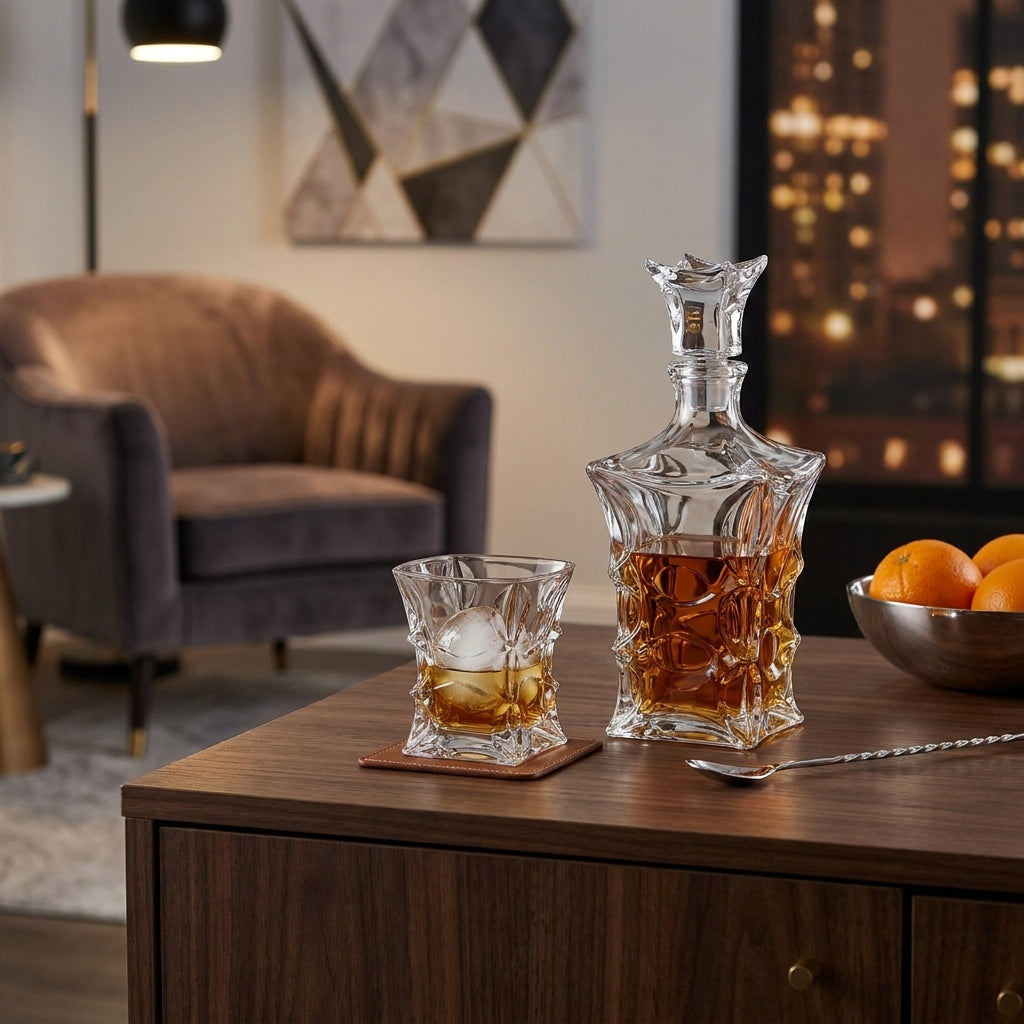 Set of six Bohemia Crystal Whisky Tumblers, 240ml, with elegant design and clear cut glass for enjoying whisky drinks.