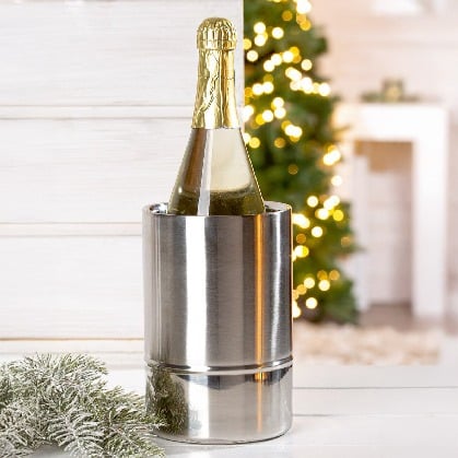 Gilde cylindrical stainless steel bottle cooler, 18cm tall, with a sleek metallic finish and compact design for keeping drinks chilled