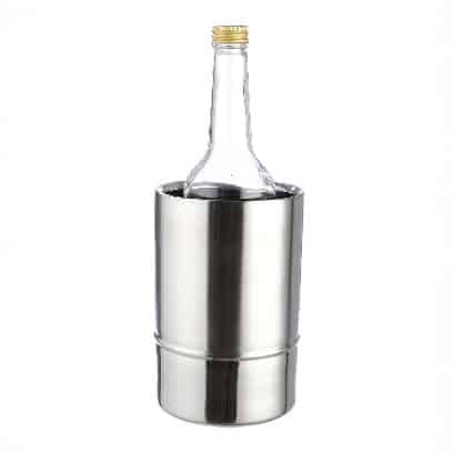 Gilde cylindrical stainless steel bottle cooler, 18cm tall, with sleek metallic finish, designed to keep beverages cold.