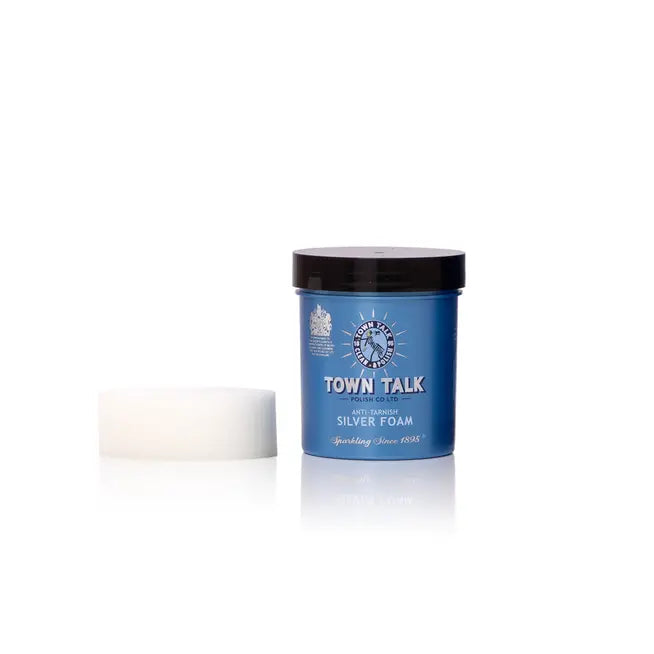 Town Talk anti-tarnish silver foam in a 275g container, designed to clean and protect silver jewelry and accessories.