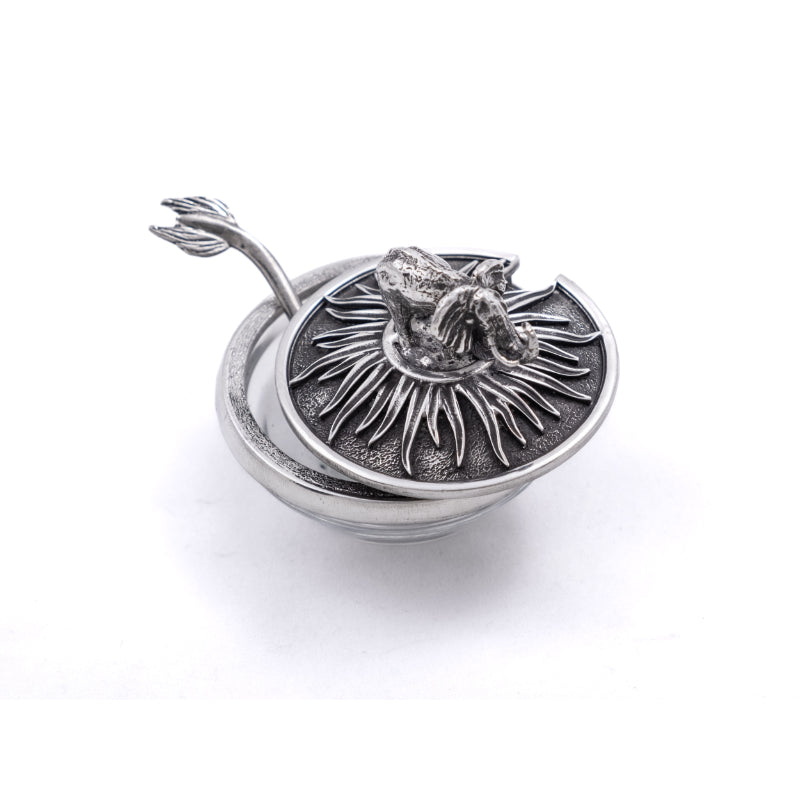 Earth Angel elephant lid bowl with matching spoon, decorative ceramic dish featuring an elephant design and colorful accents.