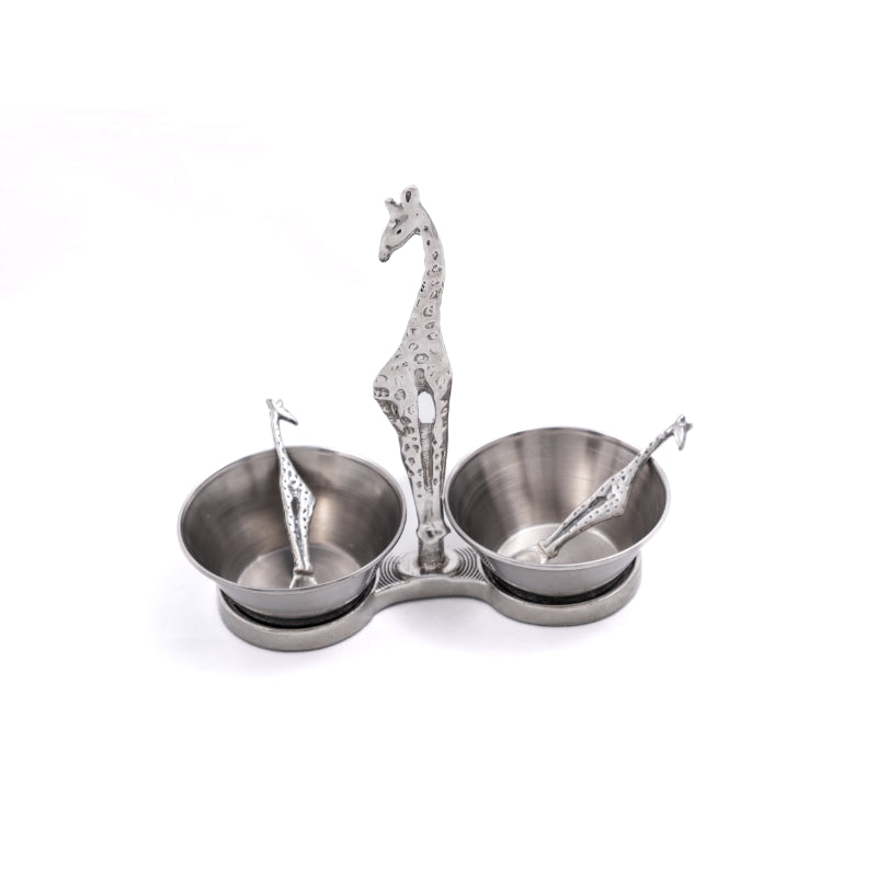 Earth Angel Giraffe twin bowl set featuring two ceramic bowls with giraffe designs, ideal for serving or decorative use.