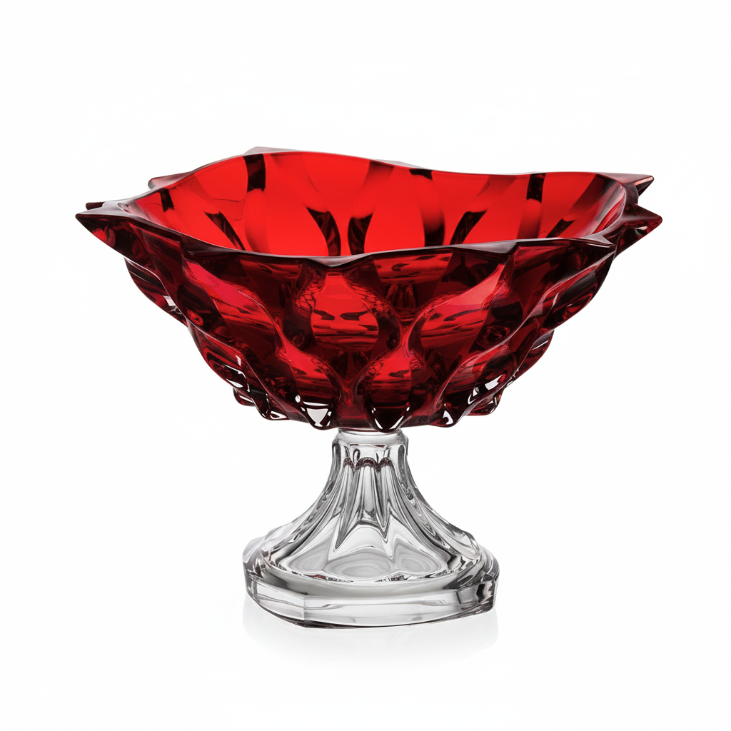 Bohemia Crystal large footed bowl in Samba Red, 305mm, showcasing its vibrant color and elegant design on a clear background