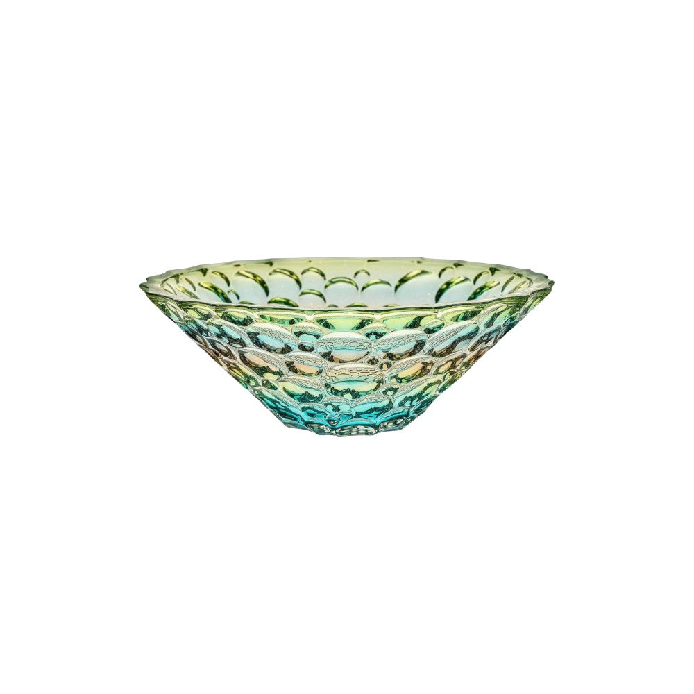 Colorful Bohemia Crystal bowl with mixed vibrant colors, featuring intricate design and smooth glass finish.