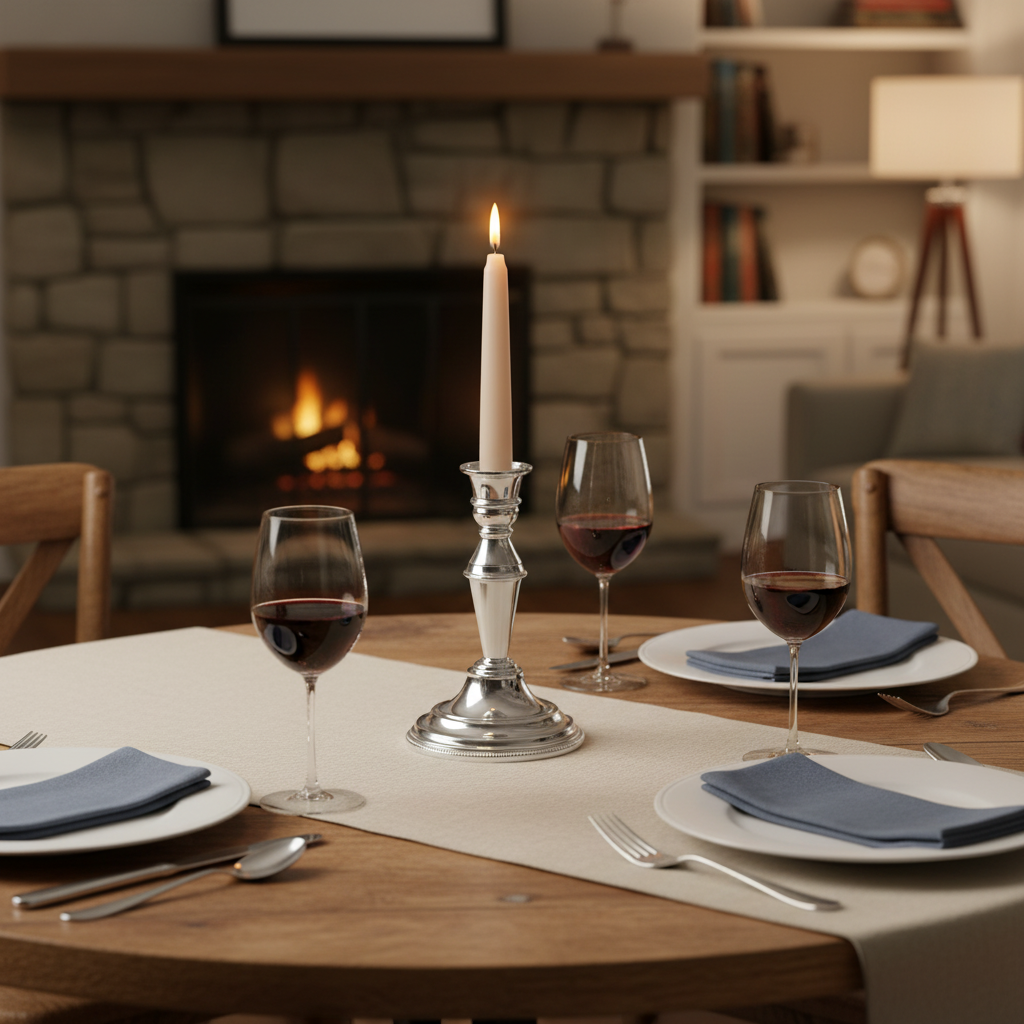 Arthur Price classic tall single candlestick with beaded edge, silver plated and elegant for sophisticated table settings.