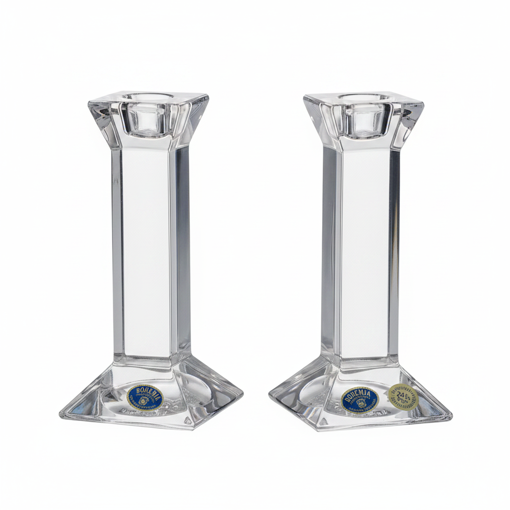 Set of two Bohemia Crystal Candlestick Padova, 150mm tall, elegant transparent crystal design for decorative candle decor.