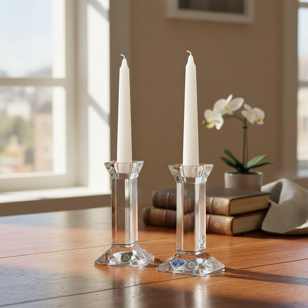 Set of two Bohemia Crystal Candlestick Padova 150mm with elegant clear glass design, perfect for decorative table setting.