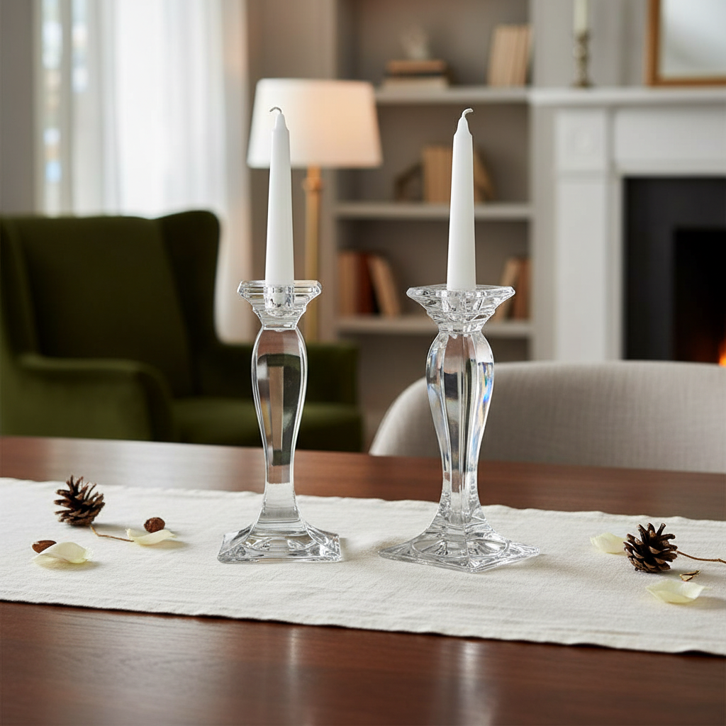 Set of two Bohemia Crystal Bohemia Candlestick Prince 255mm, elegant clear glass candlesticks with intricate design details.