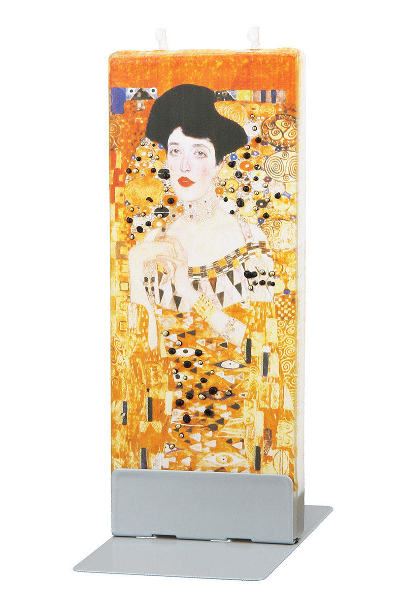 Gilde flat rectangular candle featuring an elegant Adele woman in gold design, ideal for stylish home decor and ambiance.