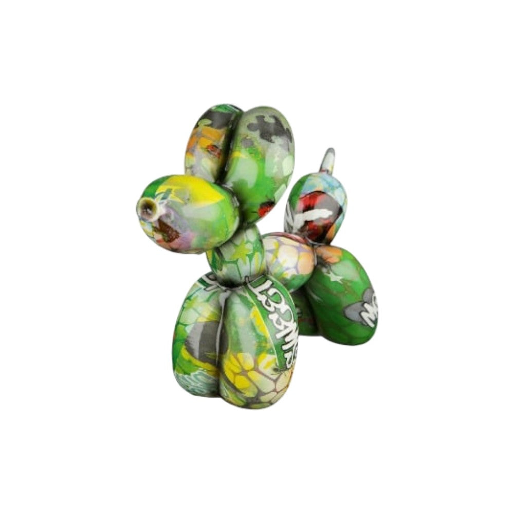 Multicolored Gilde Figure Dog Balloon Dog graffiti sculpture, 18cm tall, detailed close-up of vibrant, playful design.