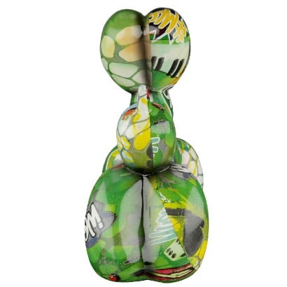 Gilde multicolored balloon dog figure graffiti art sculpture, 18cm tall, vibrant and playful decorative dog figurine.