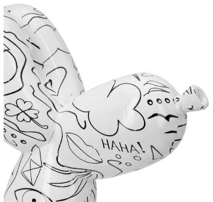 White Gilde figure dog balloon with single-line design, 18cm tall, featuring a playful dog shape and smooth surface.