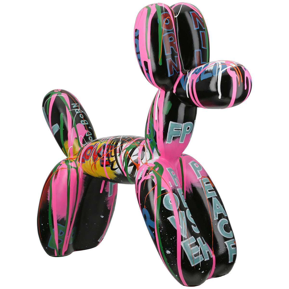 Colorful Gilde Pallone Dog Balloon figure made of resin, black and multicolored, 40cm tall.