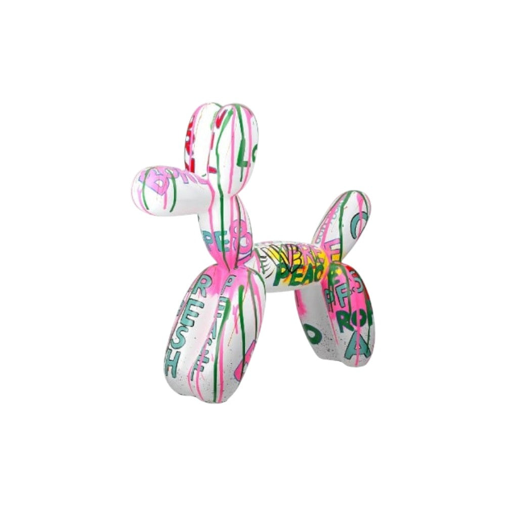 Gilde Pallone Dog Balloon resin figure with multicolored design, 40cm tall, featuring a playful dog shape in white and vibrant colors.