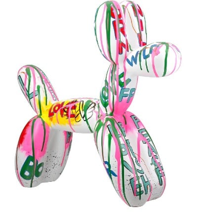 Gilde Pallone Dog Balloon figure made of multicolored resin, white, 40cm tall, decorative dog sculpture with balloon design.