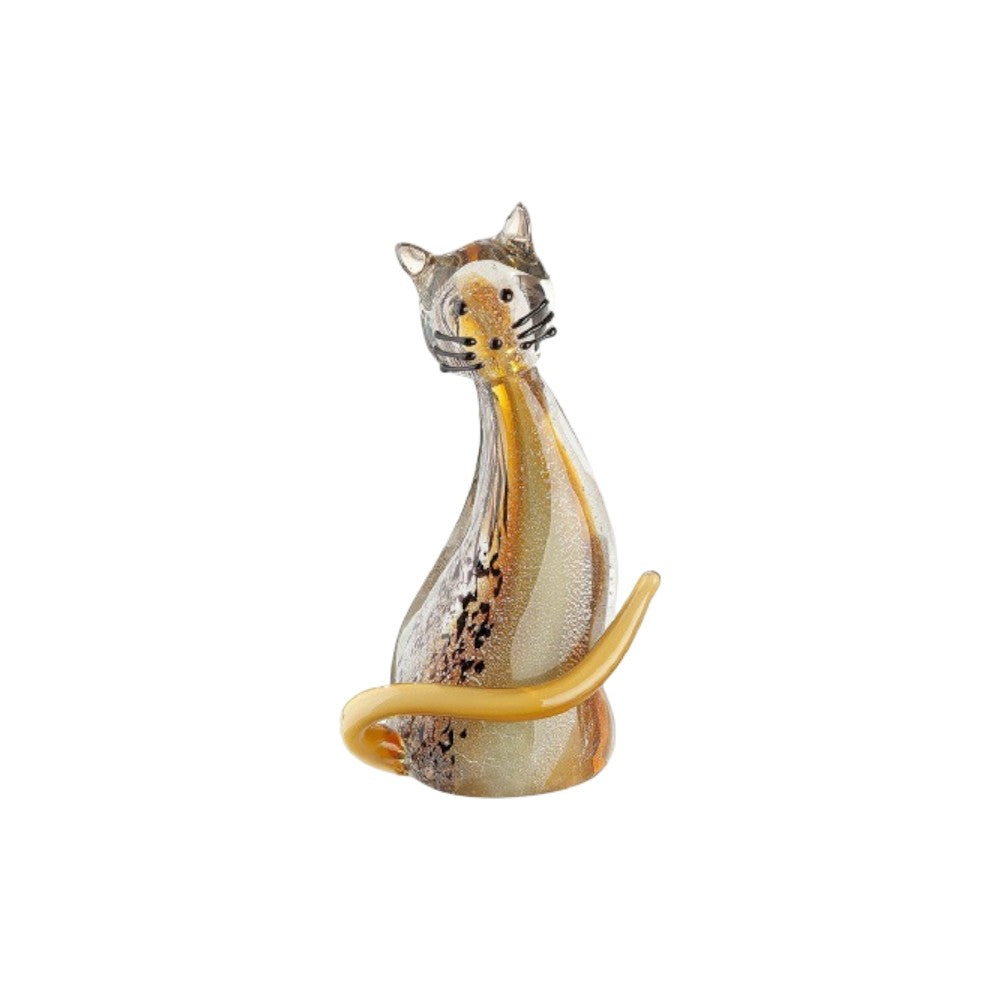 Orange Gilde Glassart cat figure with a detailed design and prominent tail, showcasing handcrafted glass art craftsmanship.