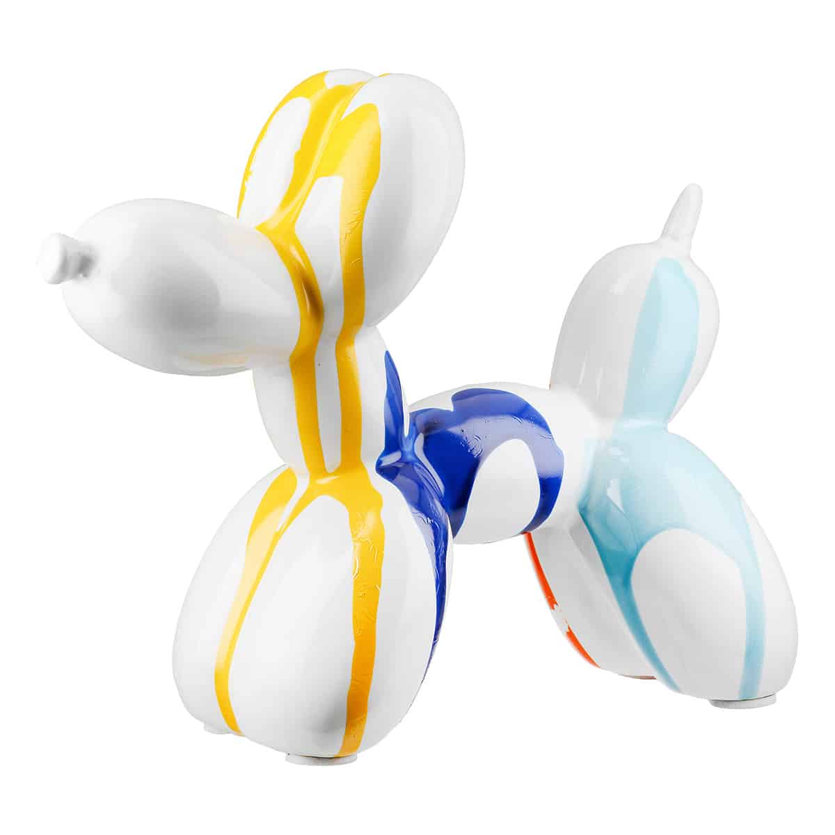 Gilde white balloon dog figure by Gilde, 15cm tall, colorful design, detailed balloon animal sculpture on a plain background.