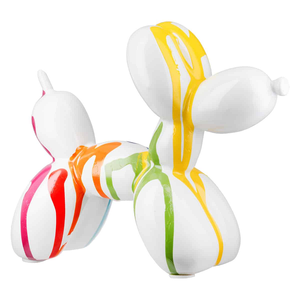 Gilde white balloon dog figure by Gilde, 15cm tall, colorful design, standing on a plain background.
