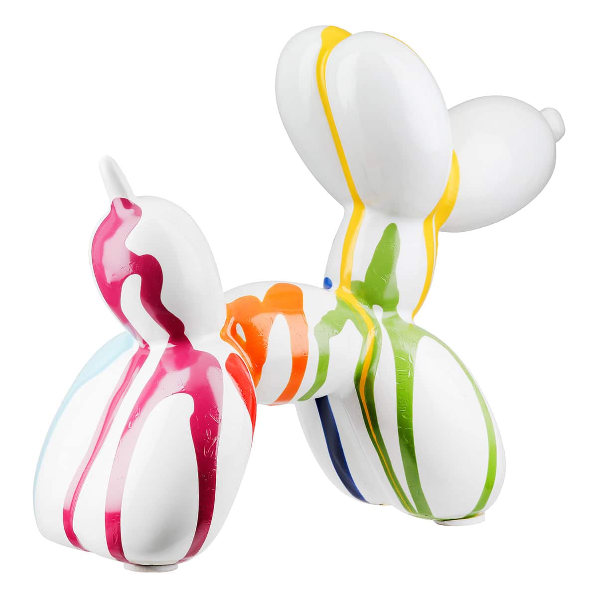 Gilde white balloon dog figure by Gilde, 15cm tall, colorful design, standing on a white background.