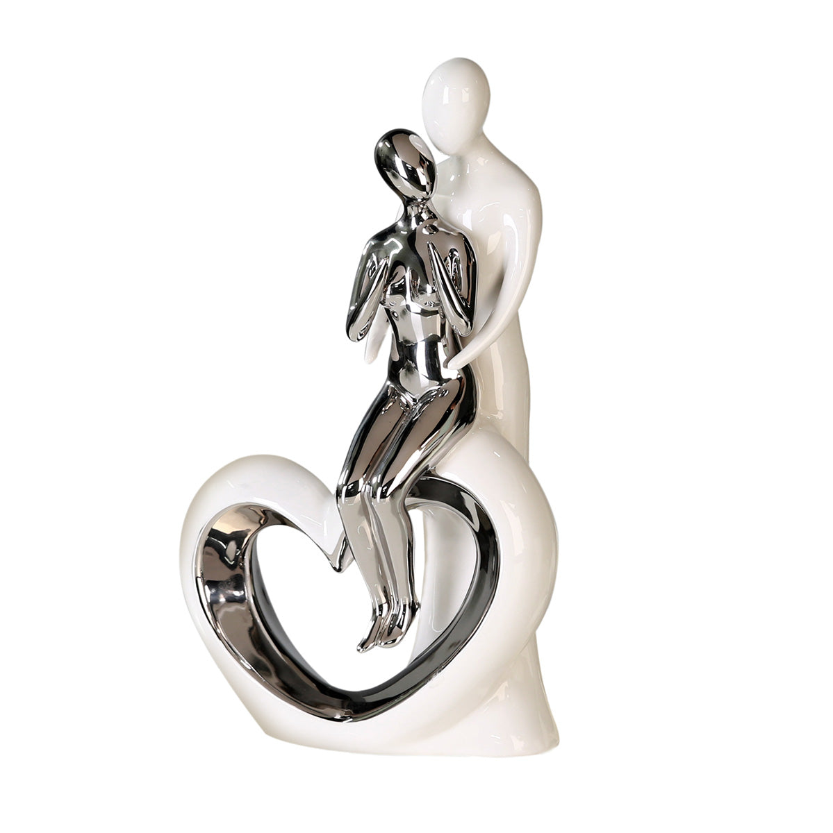 Pair of Gilde Romanze White and Silver sculptures featuring intricate detailing and elegant craftsmanship.