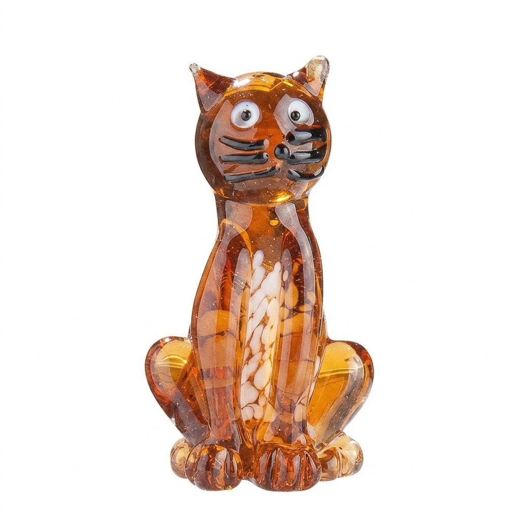 Small Gilde Lou glass cat figurine with dark brown color and detailed craftsmanship.