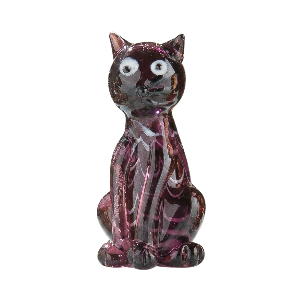 Small purple cat figurine by Gilde featuring Lou Glass design, detailed and decorative ceramic sculpture.
