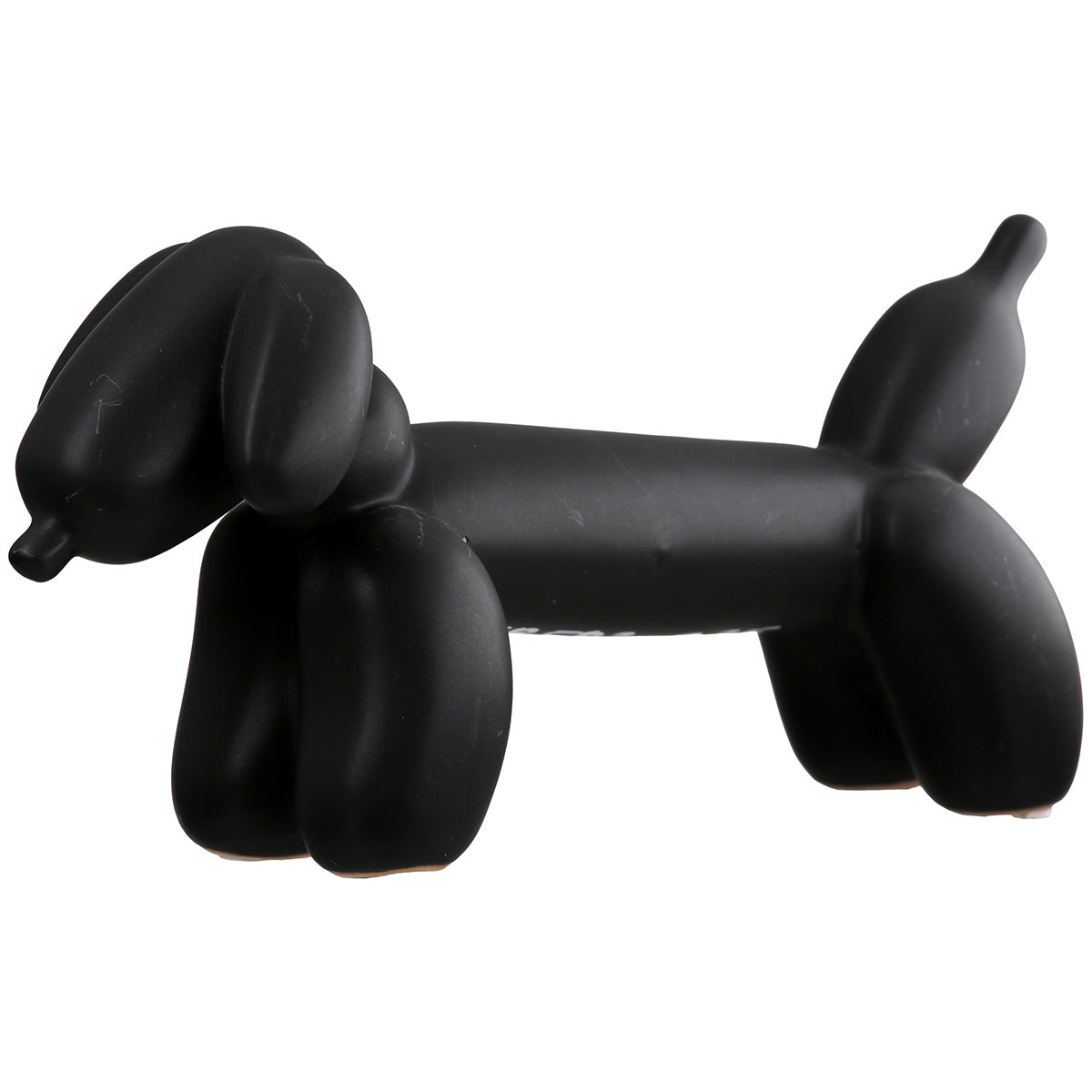 Gilde Dachshund Waldi Balloon Dog figure in black, detailed sculpture with a glossy finish, showcasing a playful dog design.