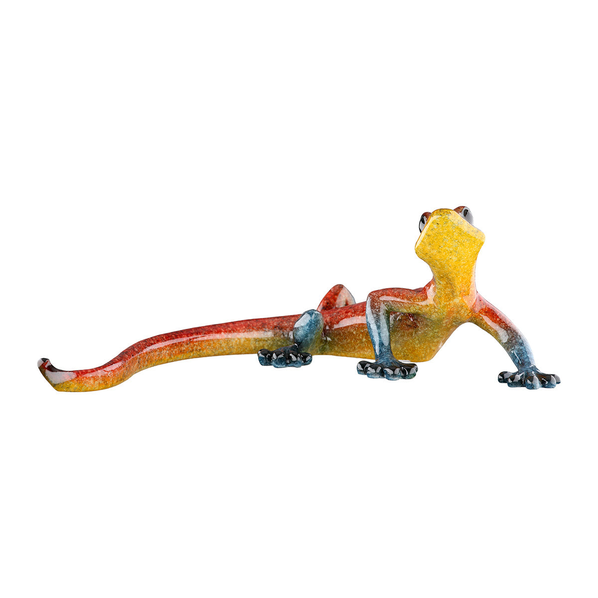 Gilde Emmanuel Resin Gecko figure looking right, detailed model of a green gecko with textured skin and realistic features.