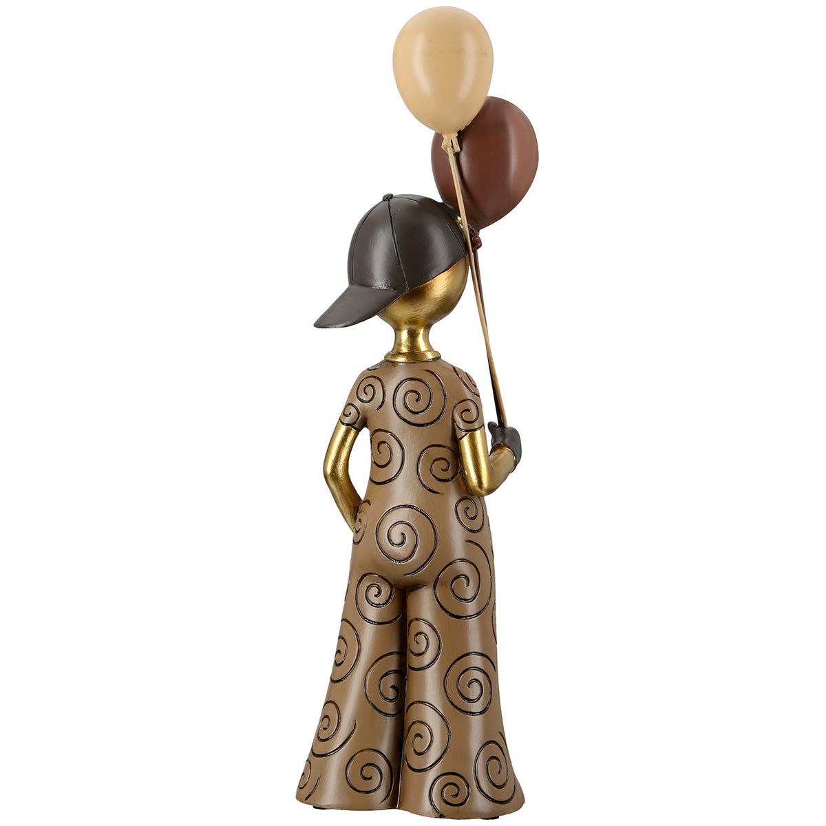 Gilde boy balloon with brown ball motif, featuring a playful boy figure in colorful attire standing with a balloon.