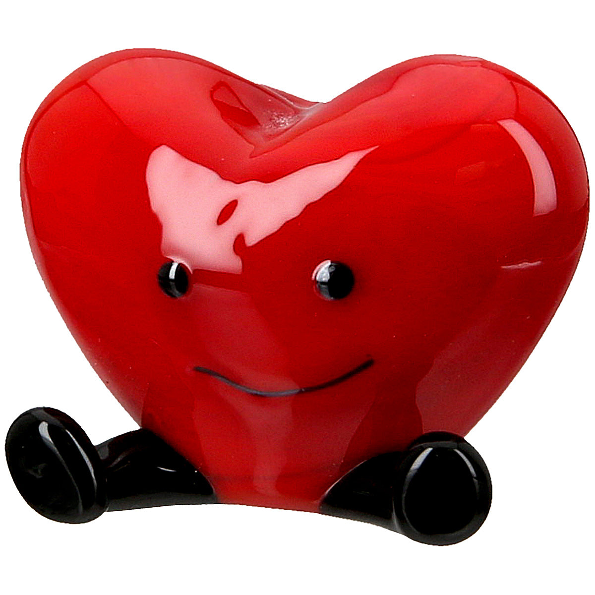 Small red Gilde Herz glass figure with no hands, featuring a heart design, perfect as a decorative glass sculpture.