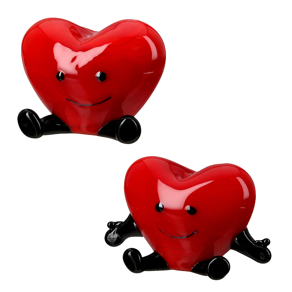 Small red Herz glass figure by Gilde with no hands, featuring a heart shape and delicate glass craftsmanship.