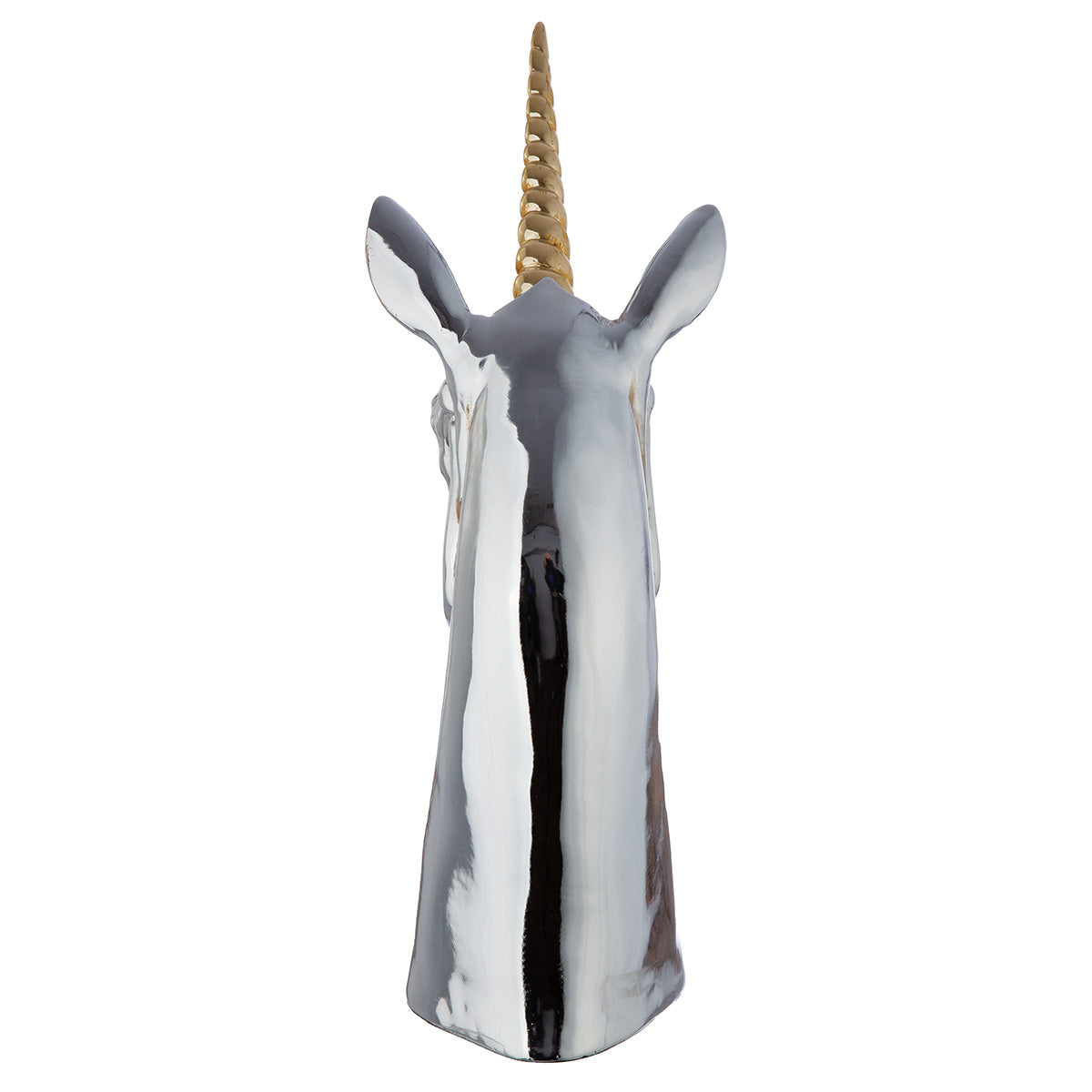 Silver Gilde Unicorn Sculpture made of resin with intricate detailing, showcasing a graceful unicorn figure.