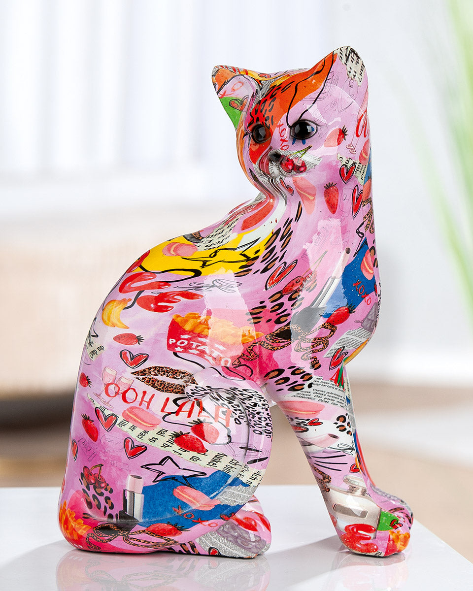Gilde Gilde Figure Cat Ooh Lala Resin sculpture, detailed feline figurine with a playful pose and glossy finish.