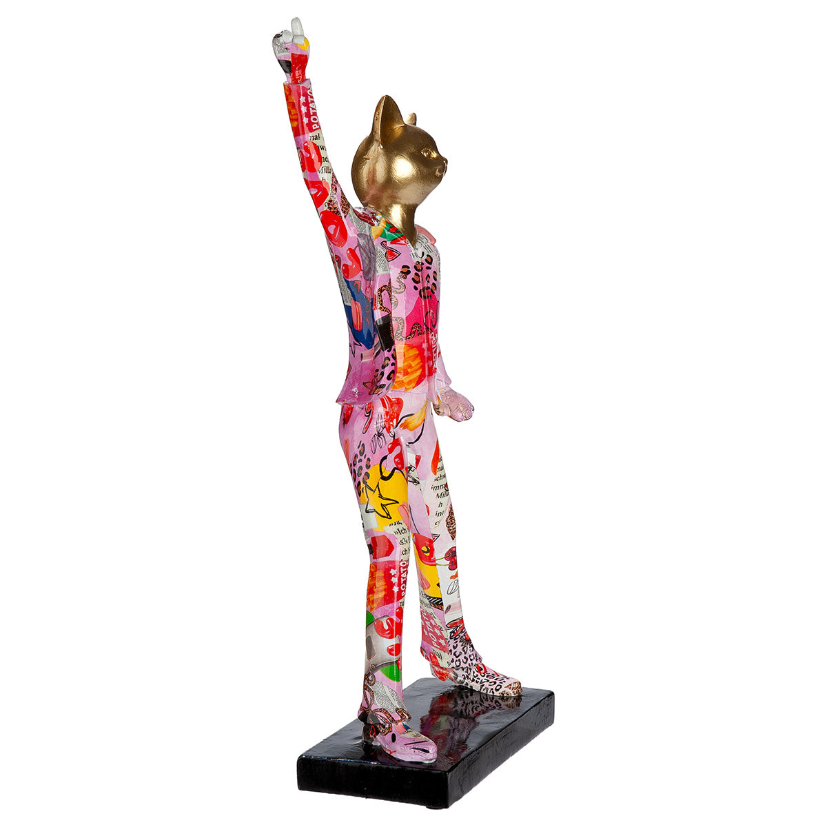 Gilde Figure Cat Ooh Lala resin standing sculpture, detailed feline decor piece with playful pose and vibrant colors.