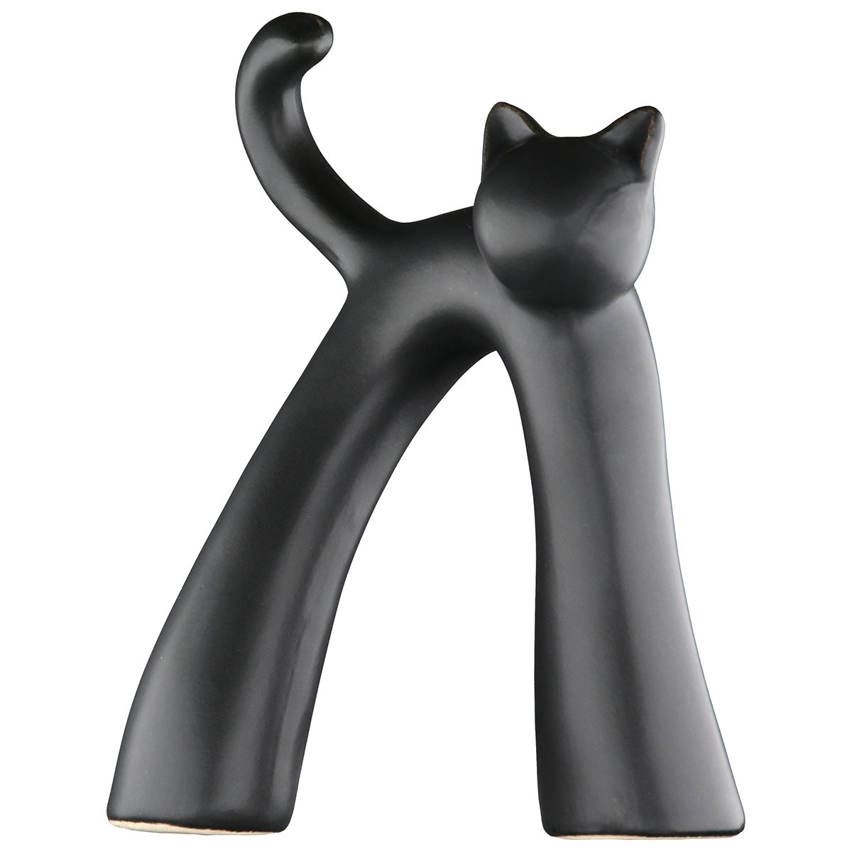 Black ceramic Gilde figure cat with wavy texture, detailed features, and glossy finish, showcasing a stylish decorative sculpture.