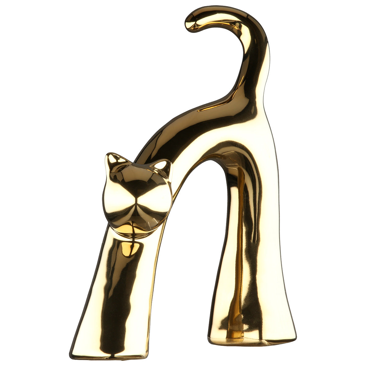 Gilde ceramic cat figure with wavy design and gold accents, decorative home sculpture, detailed ceramic craftsmanship.
