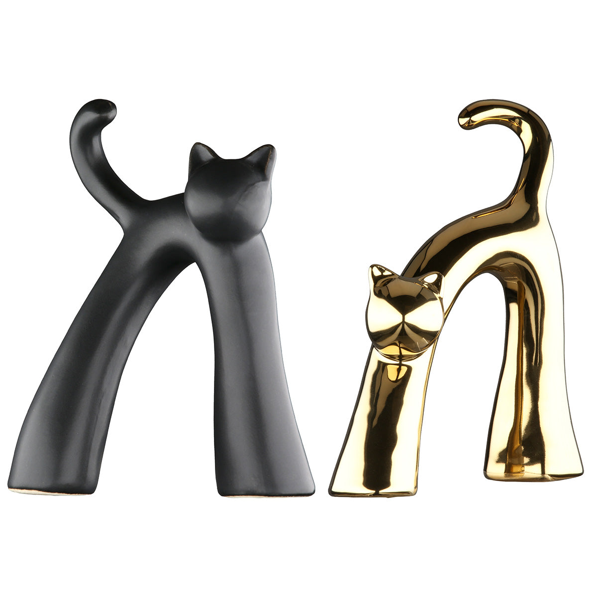 Gilde Wavy Ceramic Cat Figure with gold accents, decorative feline sculpture for home decor.