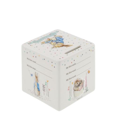 Beatrix Potter ceramic money box featuring a charming design, perfect for saving coins and collectible decor.
