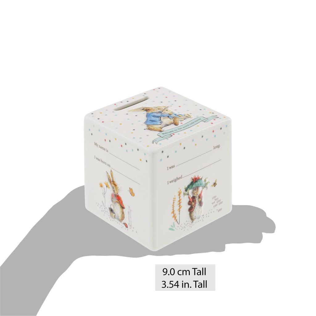 Beatrix Potter ceramic money box featuring a classic design, perfect for children's savings and collectible decor.