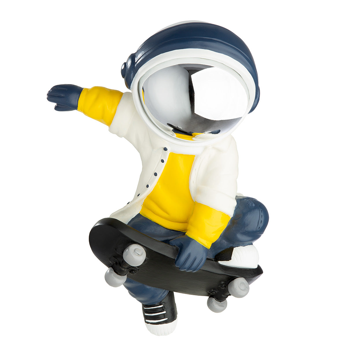 Yellow and white resin astronaut wall object named Buzz by Gilde, designed for modern home decor.