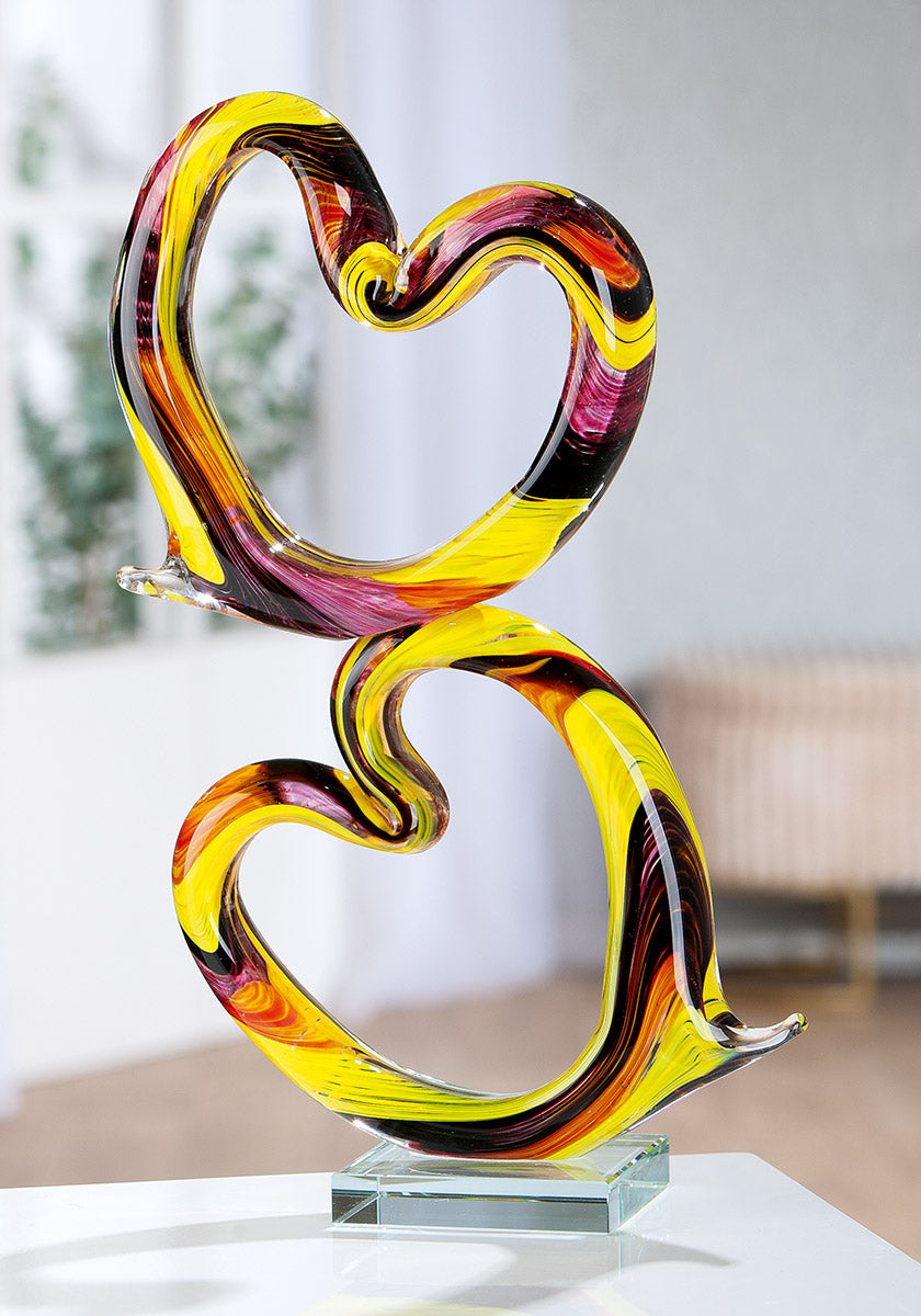 Gilde Sculpture Glassart Heart Corazon decorative glass sculpture with intricate design and vibrant colors.