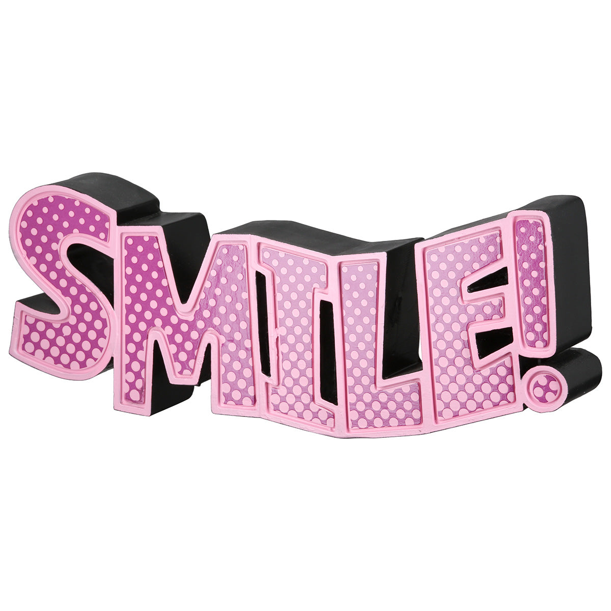 Gilde Lettering Smile dotted pink decorative sign with playful text and colorful polka dots, ideal for wall decor.