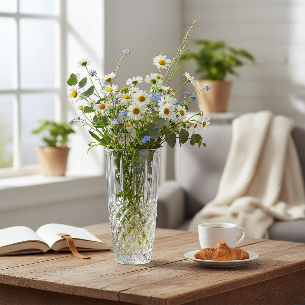 Bohemia Crystal Diamond Vase, 27cm tall, with intricate cut glass design and elegant shape, showcasing fine craftsmanship.