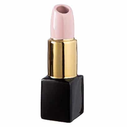 Gilde pink and black ceramic Gilde Vase with gold accents, 20cm tall, featuring a lipstick-inspired design and glossy finish.