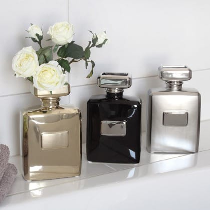 Gilde Milan ceramics silver vase, 22cm tall, featuring a sleek, modern design with a smooth finish and elegant shape.