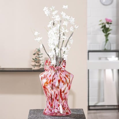 Gilde Glassart Corinna woman motif pink vase, 30cm tall, decorative glass vase with elegant design and vibrant color.
