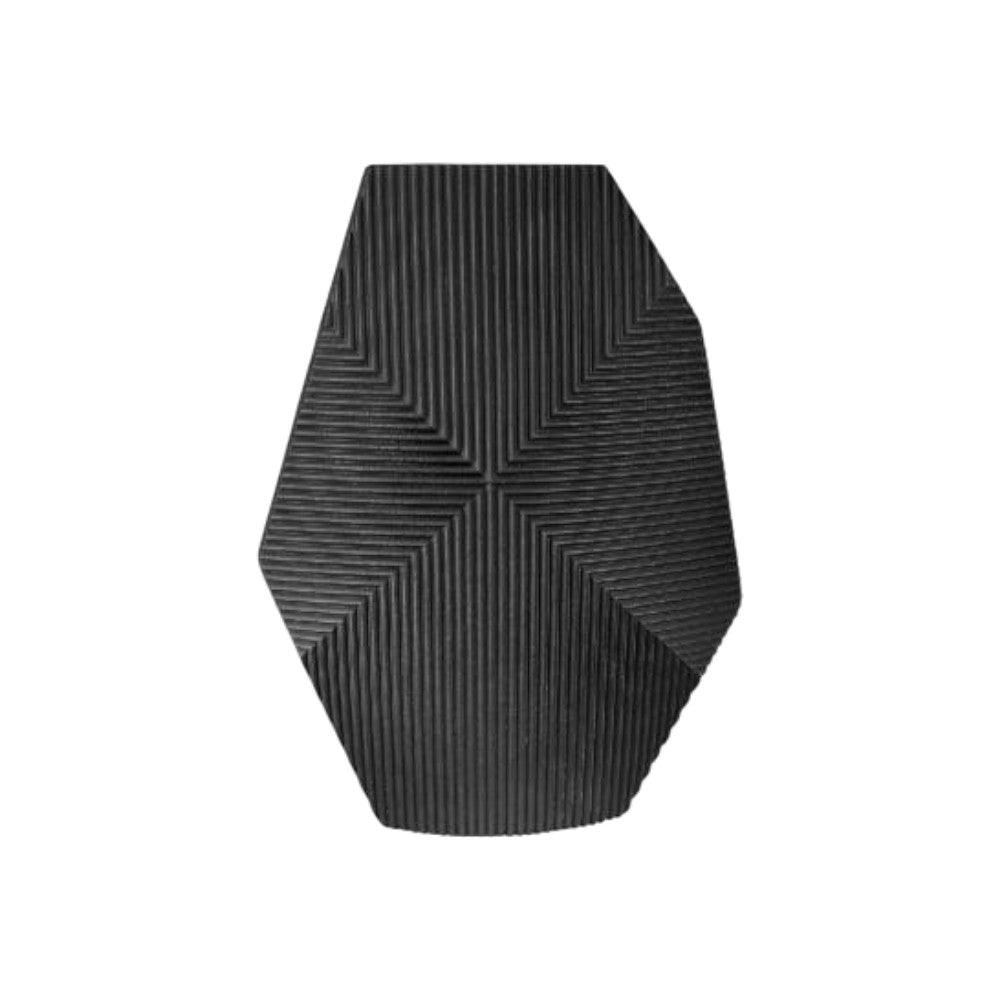 Black Gilde Heptagon Vase made of resin, 28cm tall, with a geometric heptagon shape, perfect for modern home decor.