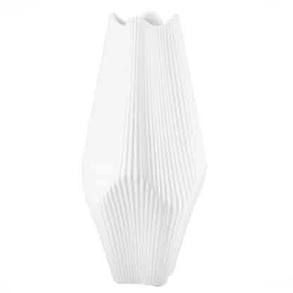 White Gilde Lamellen ceramic vase, 30cm tall, with a modern lamellated design, perfect for contemporary home decor.