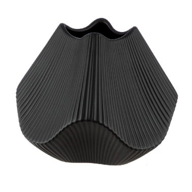 Black Gilde Lamellen ceramic vase, 19cm tall, with a modern design featuring vertical lamellae, ideal for contemporary home decor.